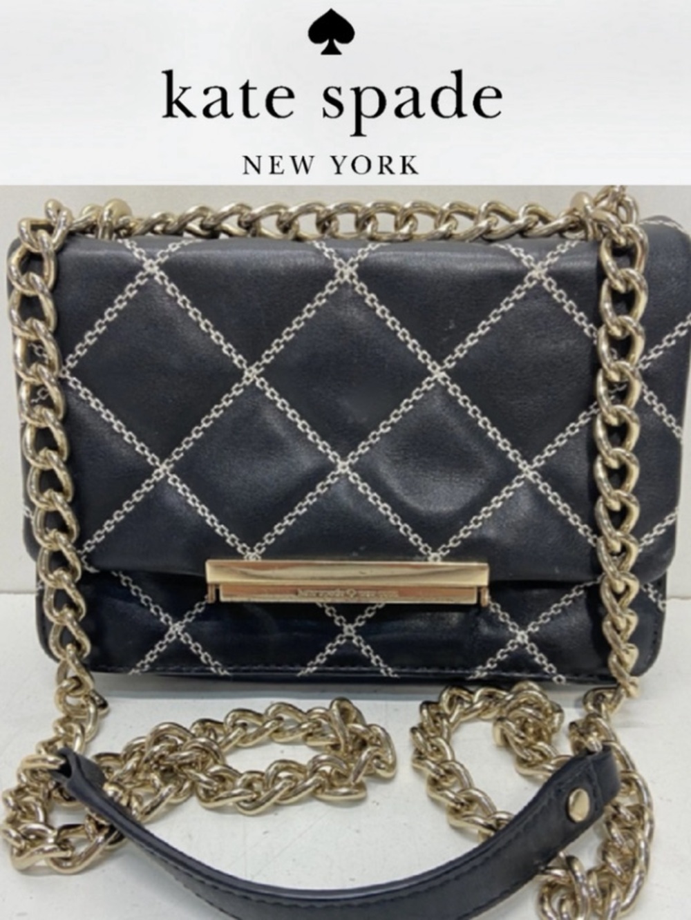 kate spade Black Quilted Leather Crossbody with Gold Chain - Picture 4 of 4